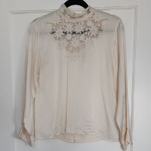 Vintage Cream 100% Silk Button Back Blouse